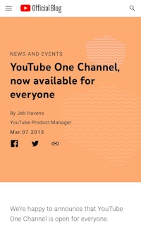 youtube one channel, now available for everyone